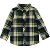 Plaid Polar Fleece Long Sleeve Shirt, Green - Shirts - 1 - thumbnail