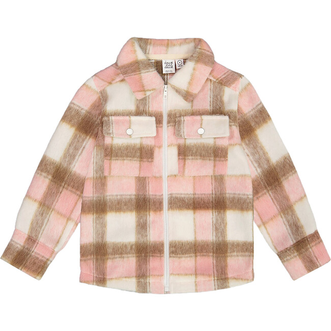 Overshirt Wool-Effect With Pockets, Plaid Pink, Nougat & Off-White