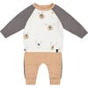 Organic Cotton Bear Face Print Top & Pant Set, Nougat - Mixed Apparel Set - 1 - thumbnail