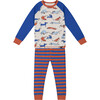 Organic Cotton 2-Piece Pajama Set, Blue & Orange Stripe - Pajamas - 1 - thumbnail