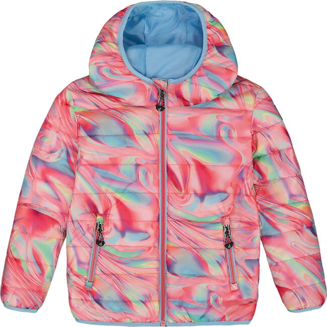 Marble Print Quilt Hooded Jacket, Multicolors