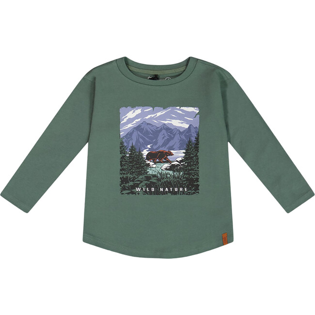 Long Sleeve T-Shirt With Print, Forest Green