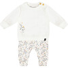 Organic Cotton Top & Flowers Print Pants Set, Cream - Mixed Apparel Set - 1 - thumbnail
