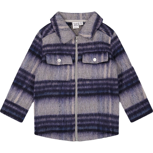 Overshirt Wool-Effect With Pockets, Plaid Blue & Gray