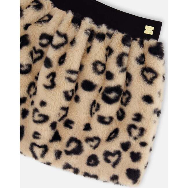 Print Faux Fur Mini Skirt, Leopard - Skirts - 5