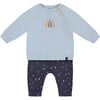 Organic Cotton Top & Pine Print Muslin Pant Set, Light Blue - Mixed Apparel Set - 1 - thumbnail