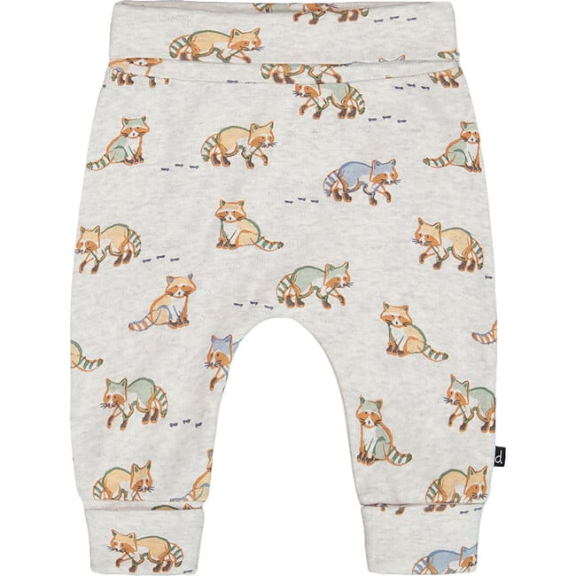 Organic Cotton Raccoon Print Evolutive Pant, Beige Mix