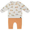 Organic Cotton Raccon Print Top & Pant Set, Beige Mix & Hazel - Mixed Apparel Set - 1 - thumbnail