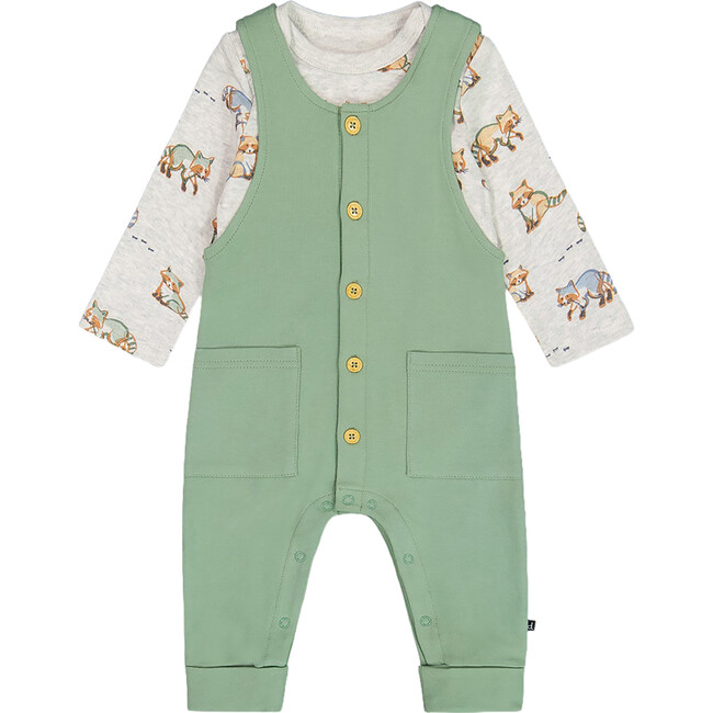 Organic Cotton Raccon Print Onesie & Overall Set, Green