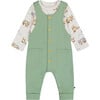 Organic Cotton Raccon Print Onesie & Overall Set, Green - Mixed Apparel Set - 1 - thumbnail