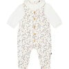 Organic Cotton Onesie & Flowers Print Overall Set, Cream - Mixed Apparel Set - 1 - thumbnail