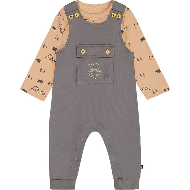 Organic Cotton Mountains Print Onesie & Overall Set, Dark Gray