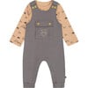 Organic Cotton Mountains Print Onesie & Overall Set, Dark Gray - Mixed Apparel Set - 1 - thumbnail