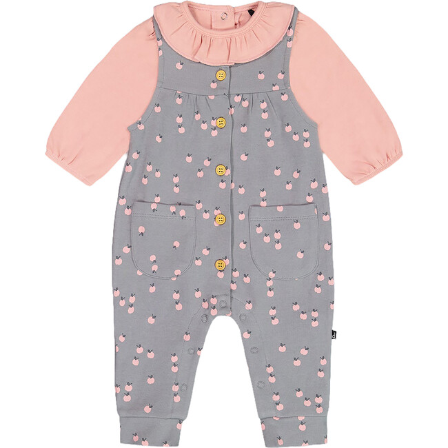 Organic Cotton Long Sleeve Onesie & Apples Print Overall Set, Gray