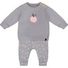 Organic Cotton Long Sleeve Top & Apples Print Pants Set, Gray - Mixed Apparel Set - 1 - thumbnail