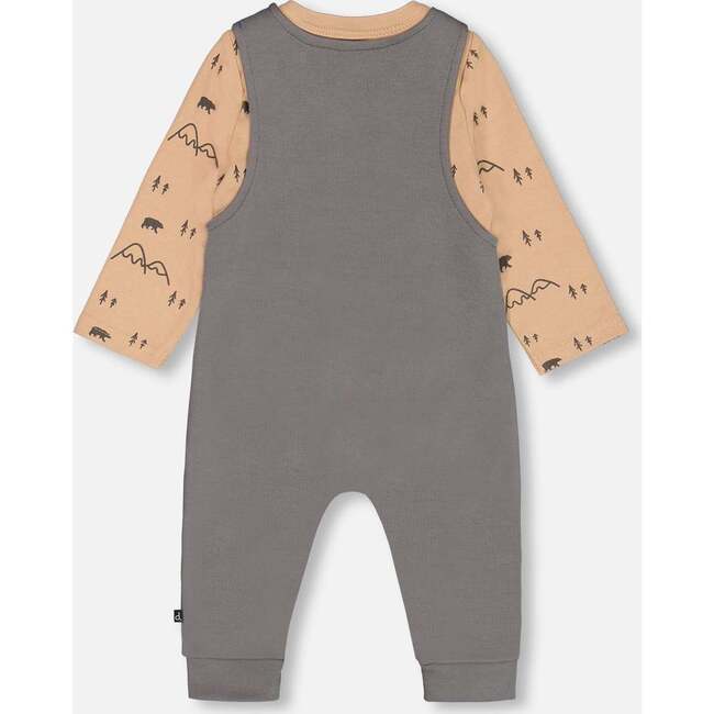 Organic Cotton Mountains Print Onesie & Overall Set, Dark Gray - Mixed Apparel Set - 2