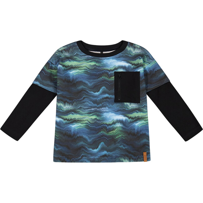 Layered Long Sleeve T-Shirt, Blue Boreal Aurora