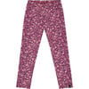 Little Flowers Print Stretch Leggings, Burgundy - Leggings - 1 - thumbnail