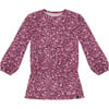 Little Flowers Print Long Sleeve Elastic Waist Tunic, Burgundy - T-Shirts - 1 - thumbnail