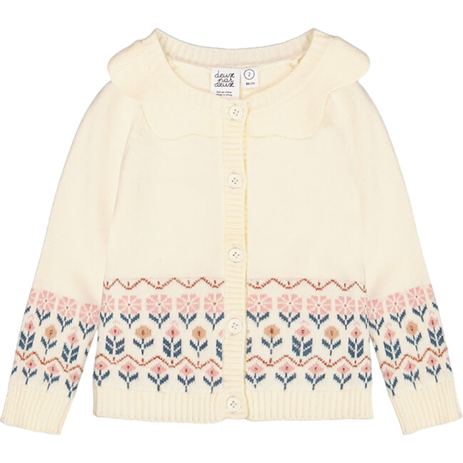 Jacquard Knit Cardigan, Off-White Flowers Jacquard