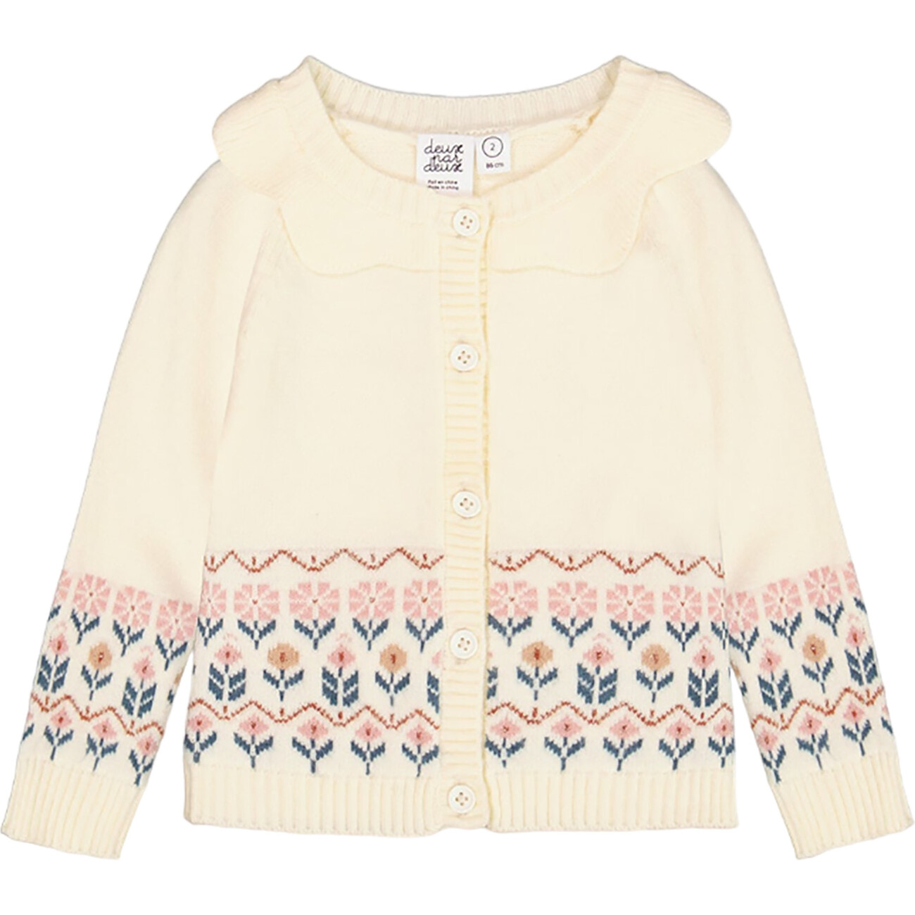 Jacquard Knit Cardigan, Off-White Flowers Jacquard - Deux