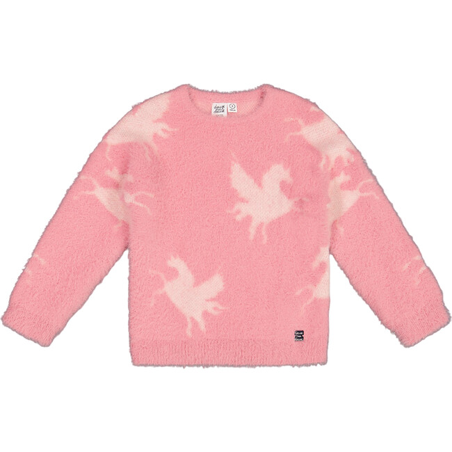 Jacquard Unicorn Sweater Hairy Knit, Pink