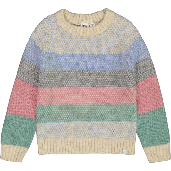 Horizontal Stripe Sweater, Beige, Blue & Pink