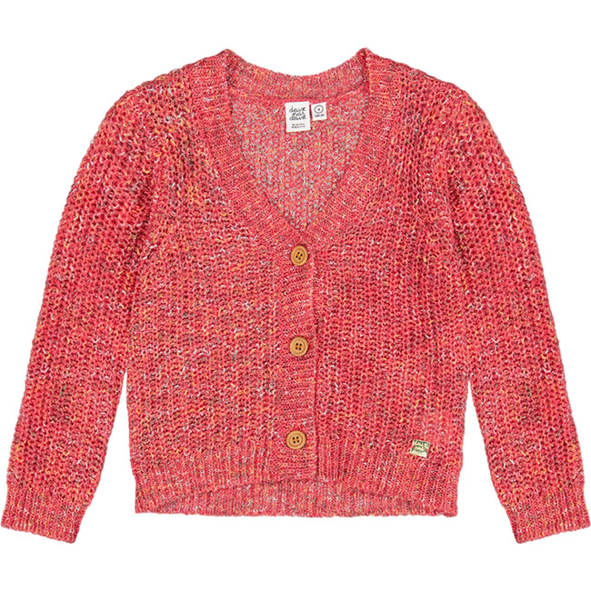 Knit V-Neck Long Sleeve 3-Buttoned Cardigan, Magenta