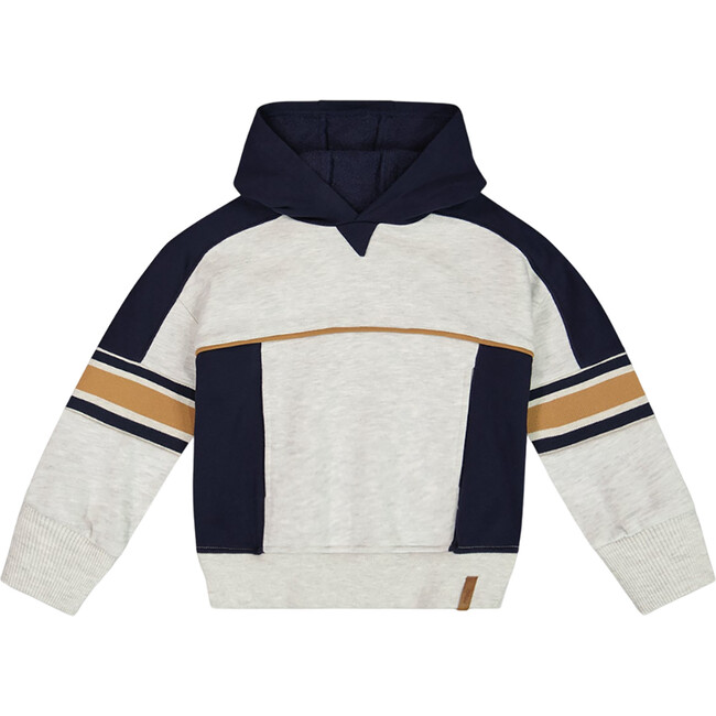 Hooded Fleece Sweatshirt With Contrast Rib, Beige Mix