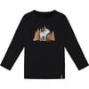 Graphic Moose Print Long Sleeve T-Shirt, Black - T-Shirts - 1 - thumbnail