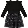 Long Sleeve Dress With Glittering Tulle Skirt, Black - Dresses - 1 - thumbnail