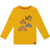 Graphic Print Long Sleeve T-Shirt, Mustard Yellow - T-Shirts - 1 - thumbnail