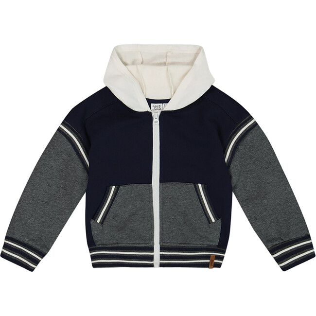 Full Zip Hooded Fleece, Navy & Dark Gray