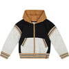 Full-Zip Hooded Fleece Jacket, Black & Beige - Sweatshirts - 1 - thumbnail