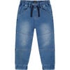 French Terry Jogger Pants, Light Blue Denim - Jeans - 1 - thumbnail