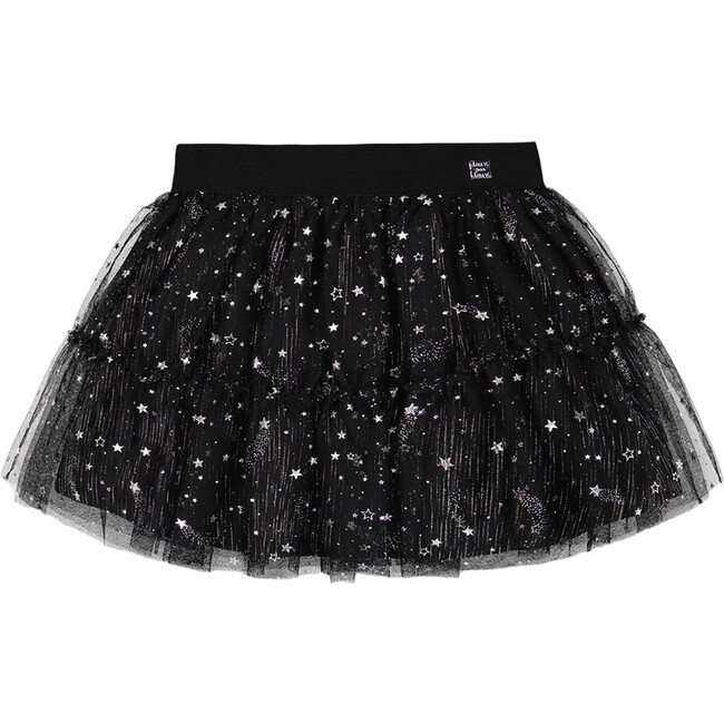 Glittering Stars 2-Tiered Mini Tulle Skirt, Black