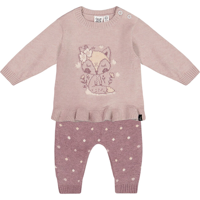 Fox Intarsia Top & Knit Pant Set, Woodrose