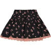 Flowers Print Viscose Flare Skirt, Black - Skirts - 1 - thumbnail