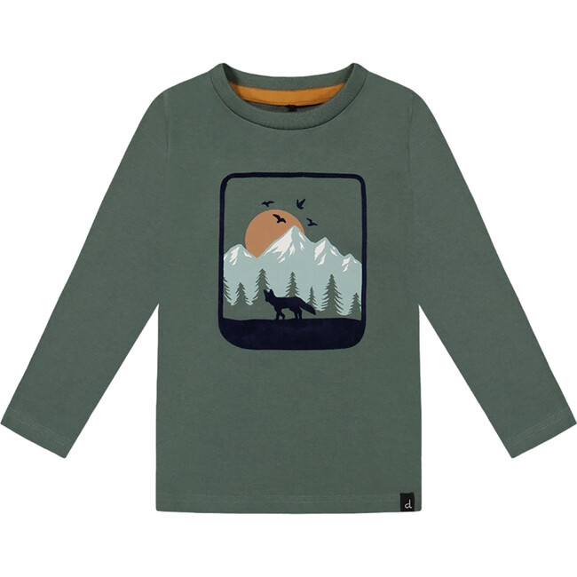 Graphic Print Long Sleeve T-Shirt, Forest Green