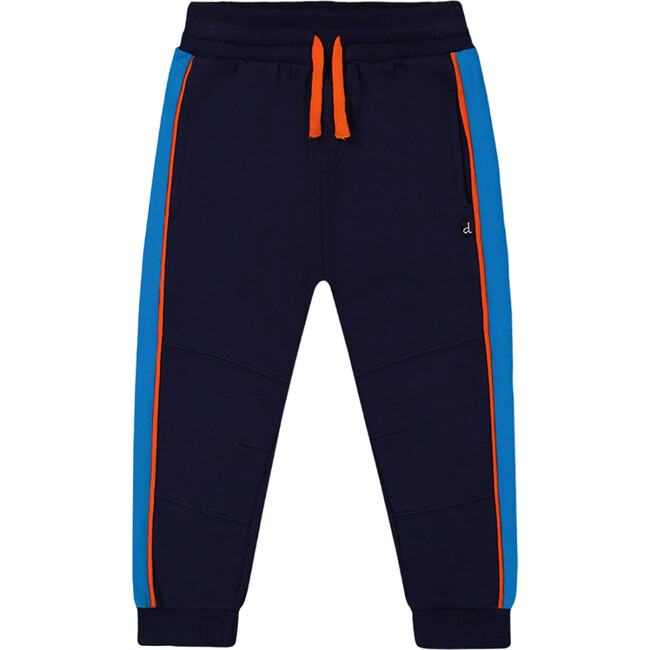 Fleece Sweatpants With Contrast Sides, Navy