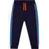 Fleece Sweatpants With Contrast Sides, Navy - Sweatpants - 1 - thumbnail