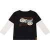 Graphic Print Contrast Layered Long Sleeve T-Shirt, Black - T-Shirts - 1 - thumbnail