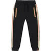 Fleece Sweatpants With Contrast Side Rib, Black - Sweatpants - 1 - thumbnail