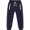 Fleece Sweatpants With Contrast Side Rib, Navy - Sweatpants - 1 - thumbnail