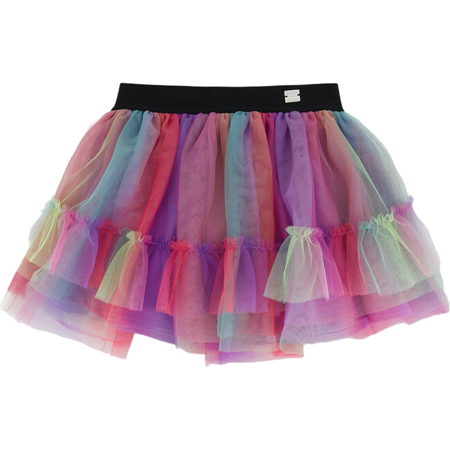 Flared Ruffle Hem Mini Tulle Skirt, Rainbow