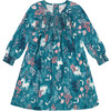 Fairy Unicorn Print Puffy Long Sleeve Viscose Dress, Turquoise - Dresses - 1 - thumbnail