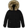 Faux Fur Hooded Puffy Jacket, Black - Jackets - 1 - thumbnail