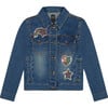 Embroidered Sequin Stars & Heart Patch Jacket, Blue Denim - Jackets - 1 - thumbnail