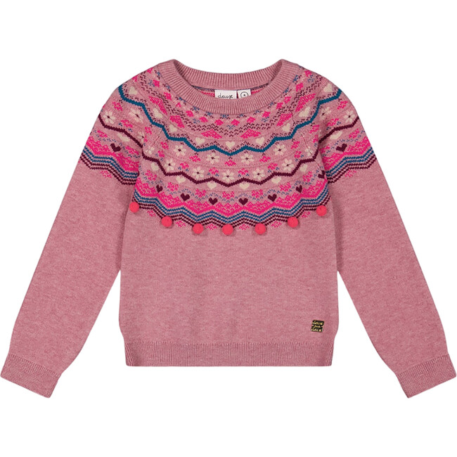 Fairisle 3D Pompom Long Raglan Sleeve Sweater, Lavander