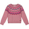 Fairisle 3D Pompom Long Raglan Sleeve Sweater, Lavander - Sweaters - 1 - thumbnail